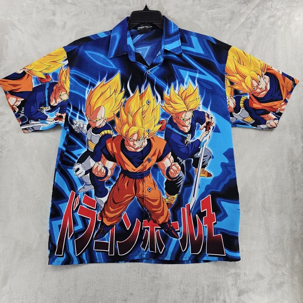 Dragon Ball Z Vintage 2002 Medium‎ Button up Goku Vegeta Jersey Shirt RARE!!
